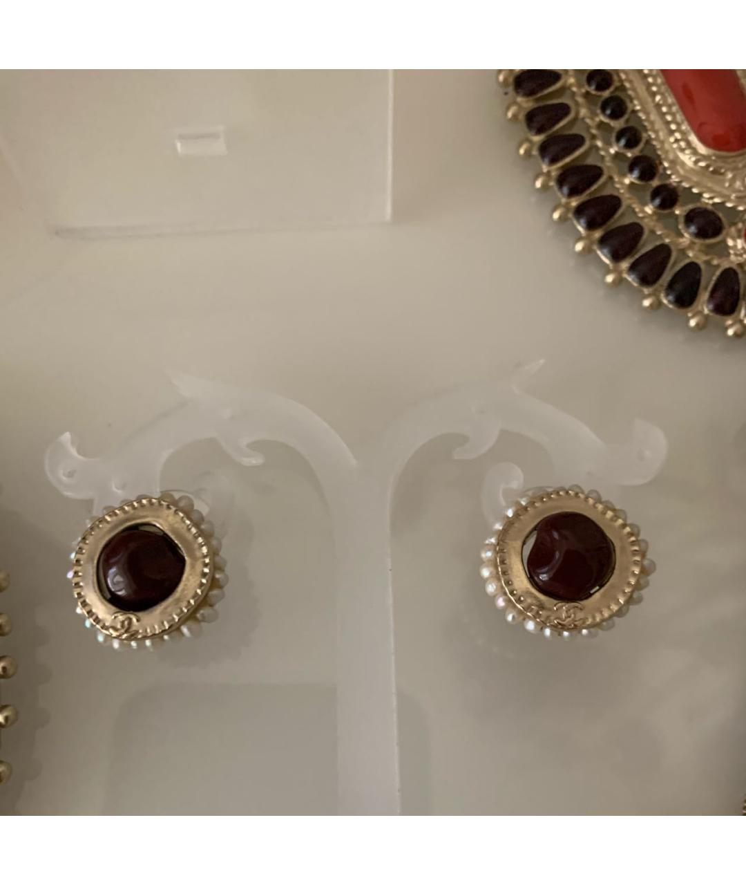 CHANEL Бордовые металлические серьги, фото 7