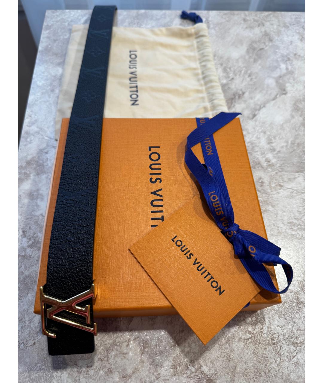 LOUIS VUITTON Черный кожаный ремень, фото 2