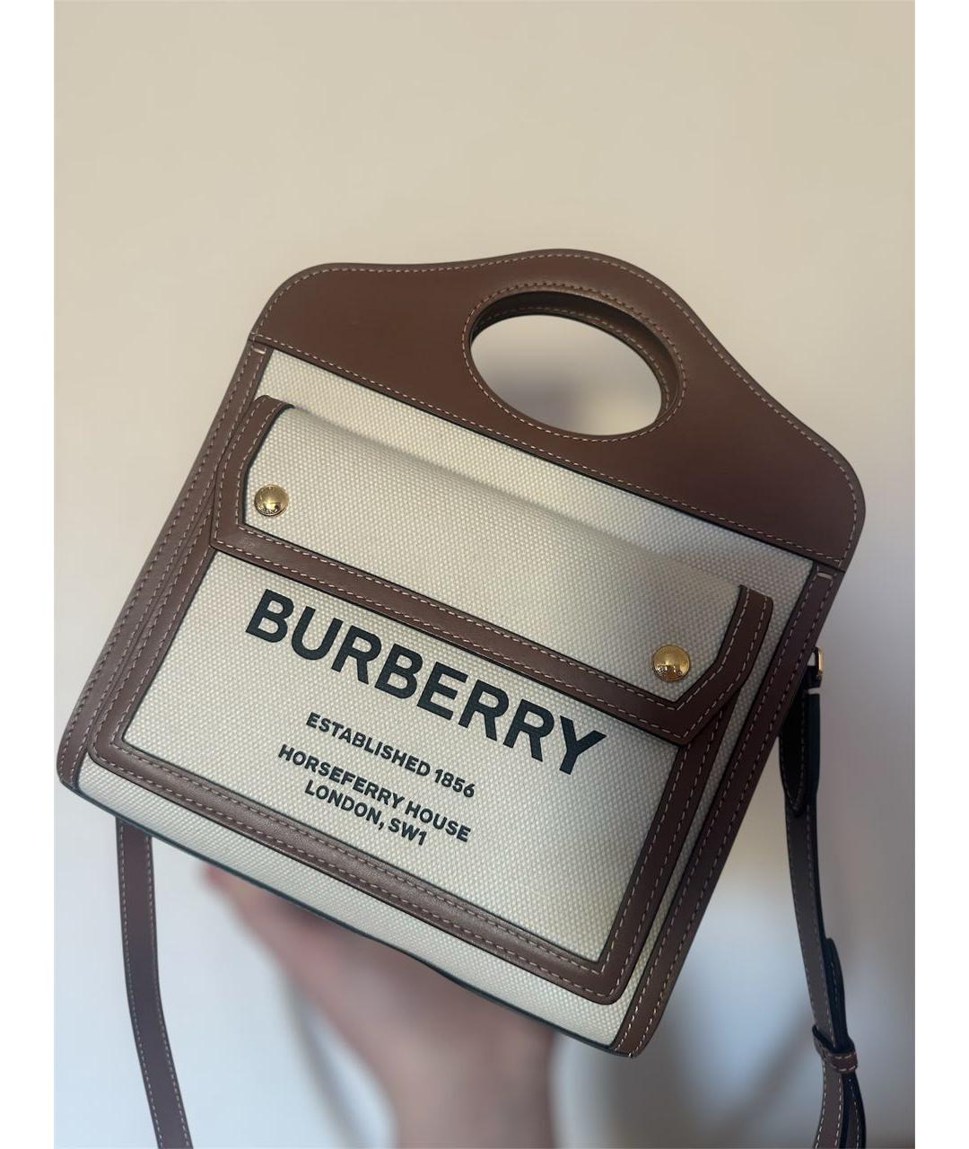 BURBERRY Бежевая тканевая сумка через плечо, фото 4