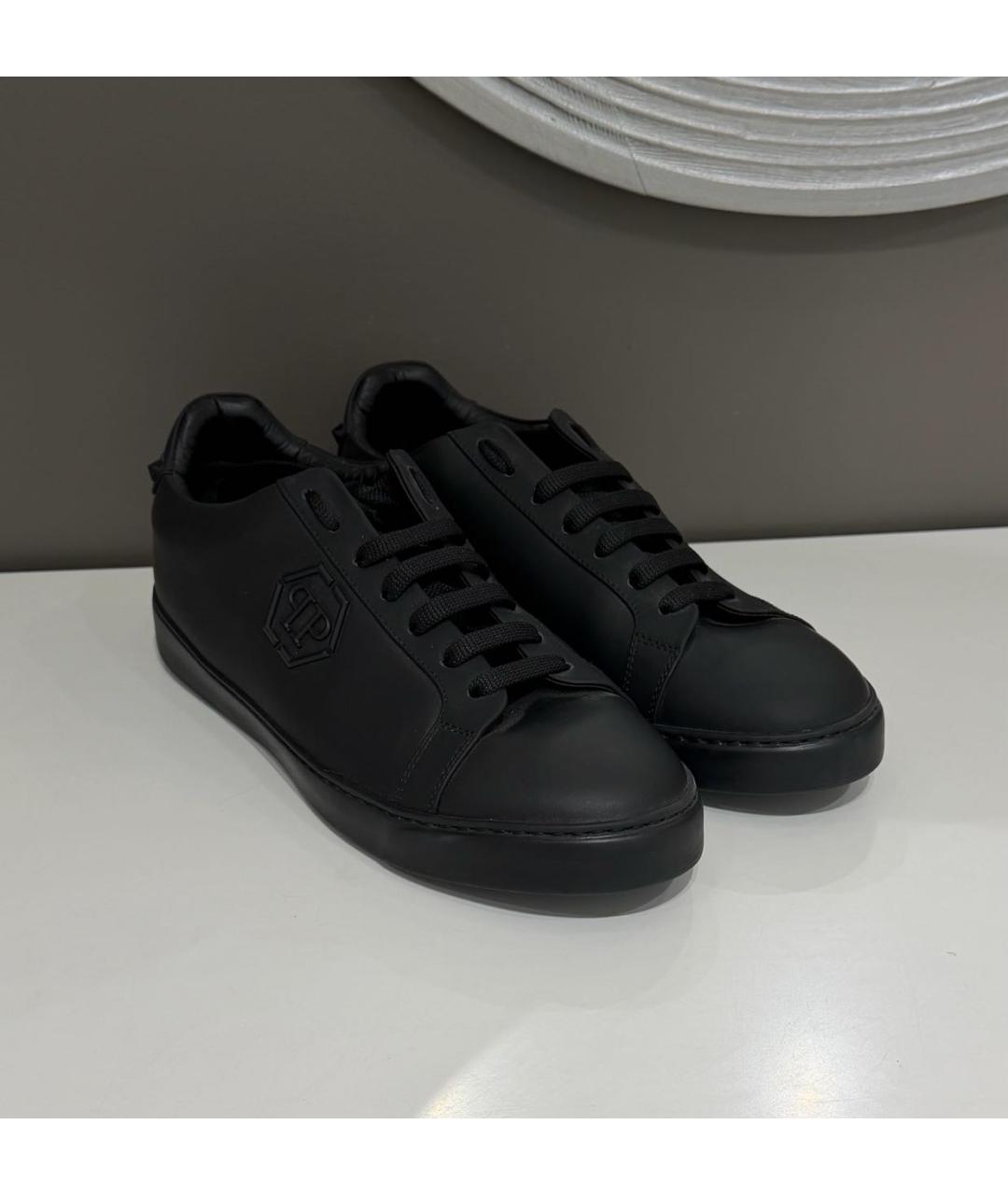 PHILIPP PLEIN Черные кожаные низкие кроссовки / кеды, фото 6