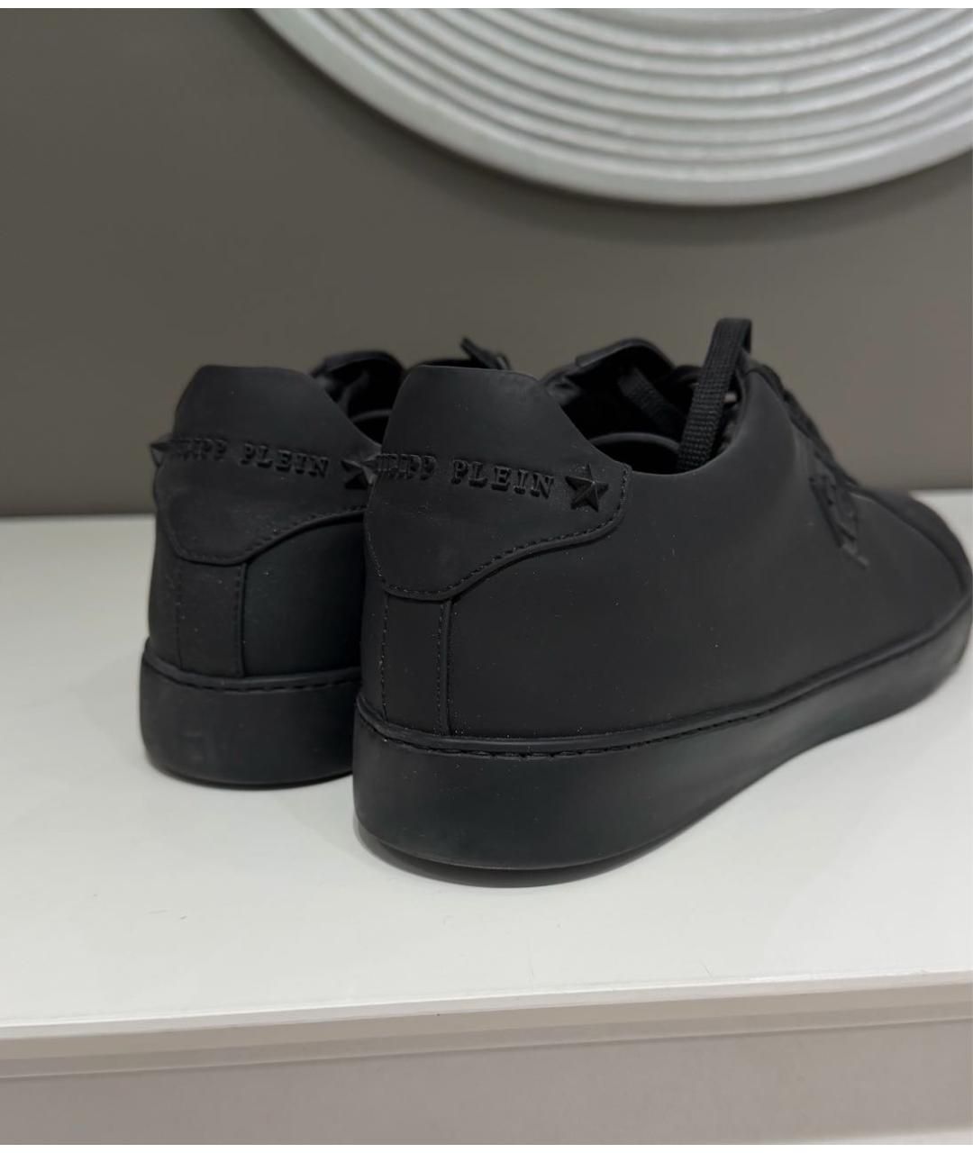 PHILIPP PLEIN Черные кожаные низкие кроссовки / кеды, фото 2