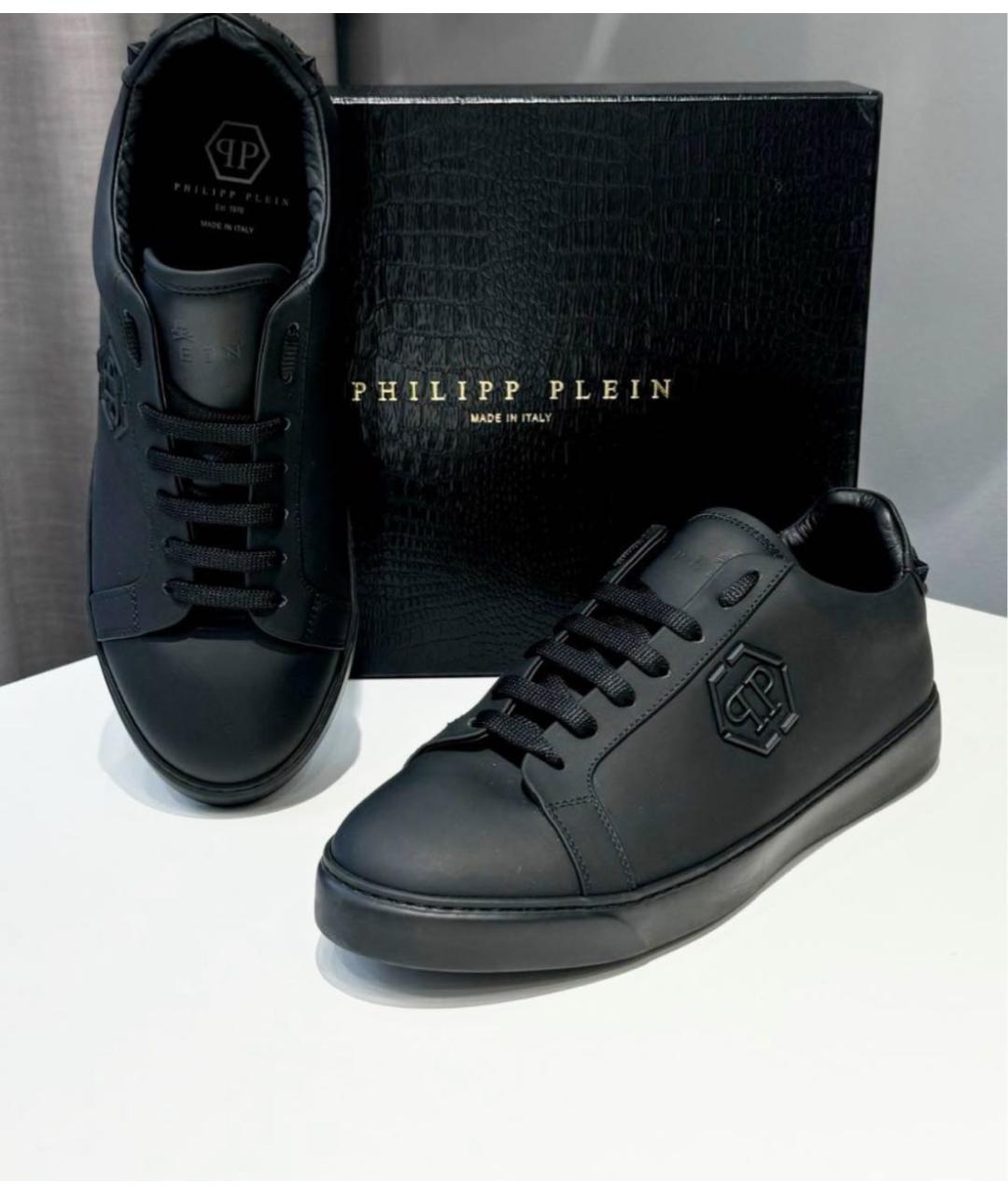 PHILIPP PLEIN Черные кожаные низкие кроссовки / кеды, фото 4