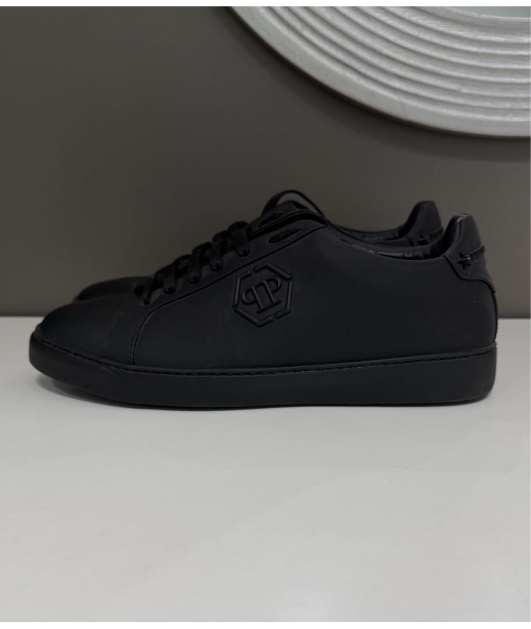PHILIPP PLEIN Черные кожаные низкие кроссовки / кеды, фото 7