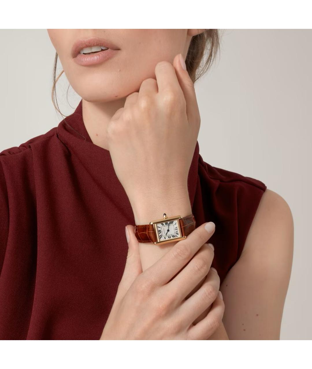 CARTIER Коричневые часы из желтого золота, фото 4
