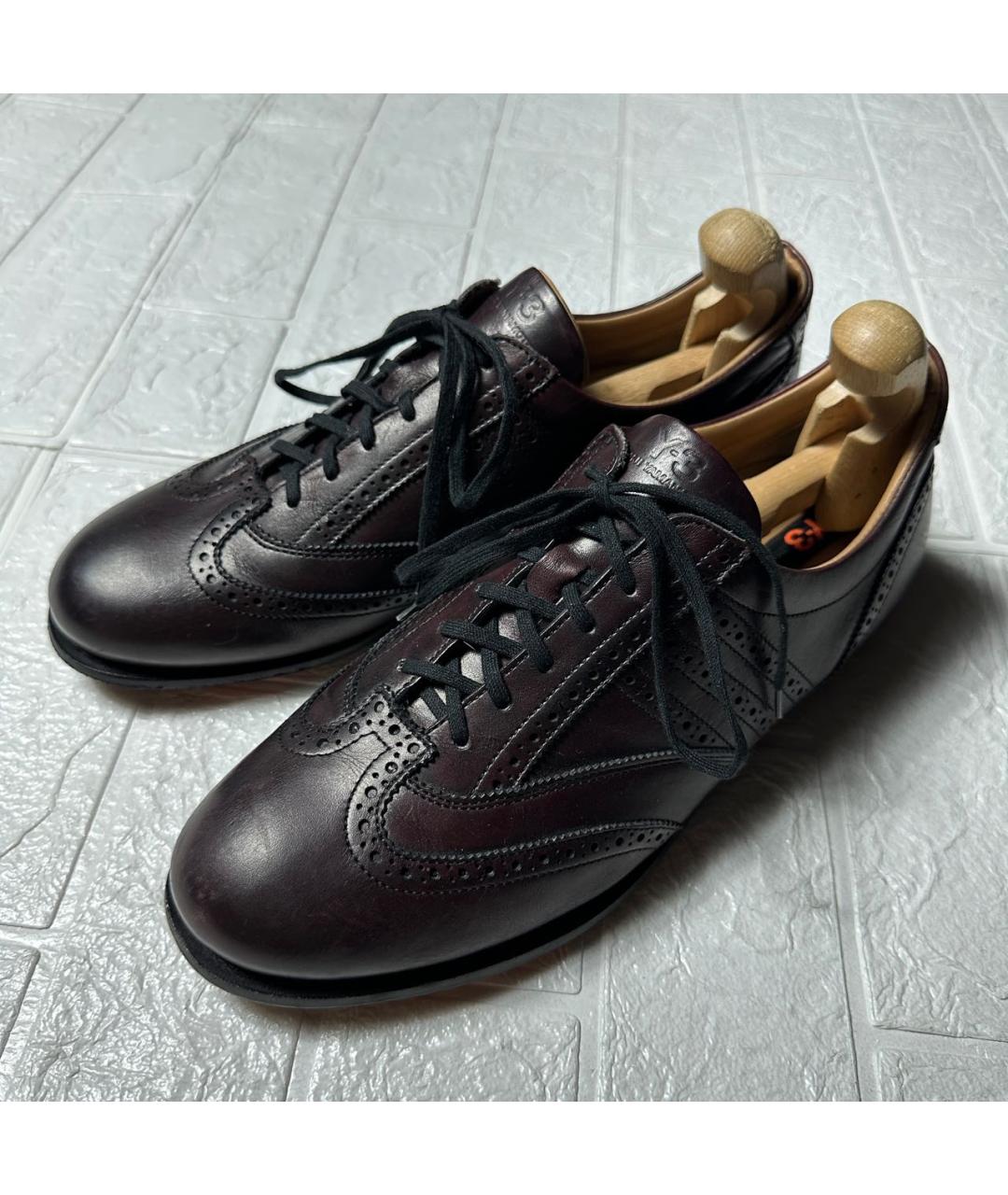 Y-3 Коричневые кожаные низкие кроссовки / кеды, фото 2