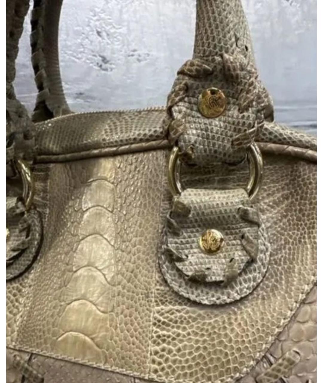 ROBERTO CAVALLI Бежевая сумка с короткими ручками из экзотической кожи, фото 5