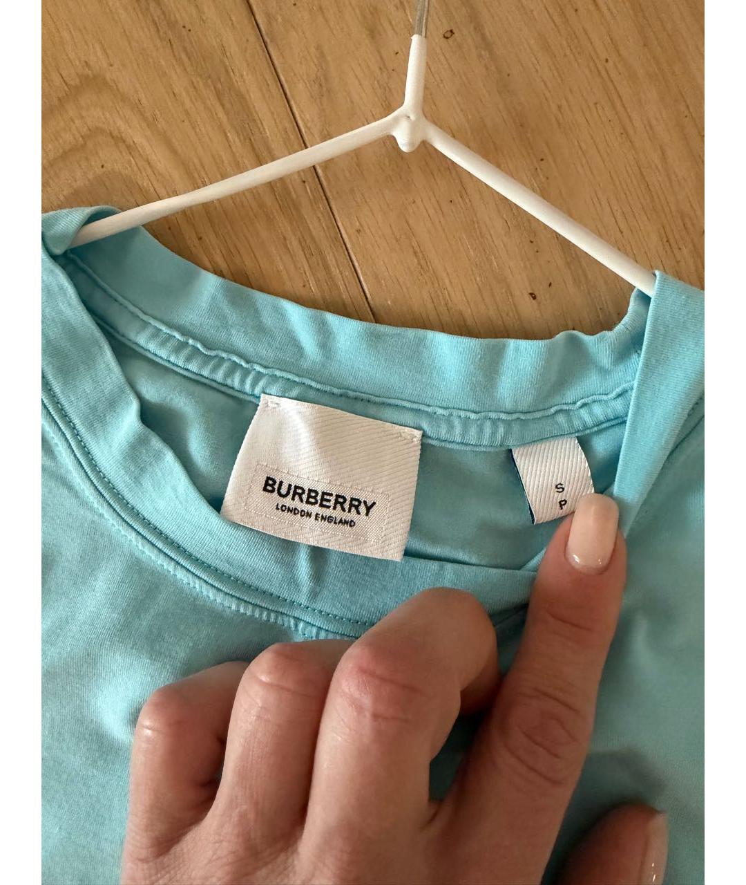 BURBERRY Бирюзовая хлопковая футболка, фото 2