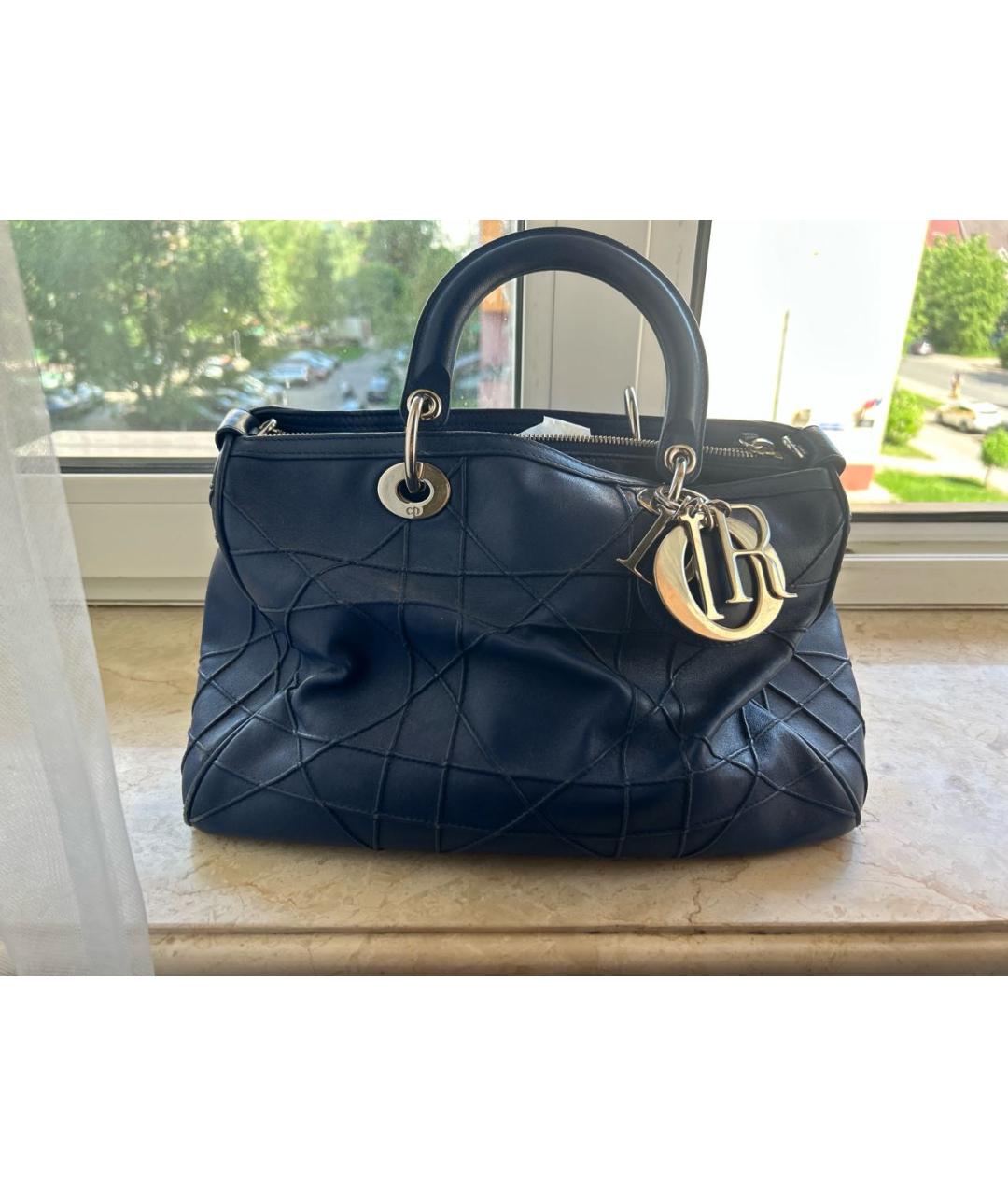 CHRISTIAN DIOR Синяя кожаная сумка с короткими ручками, фото 1