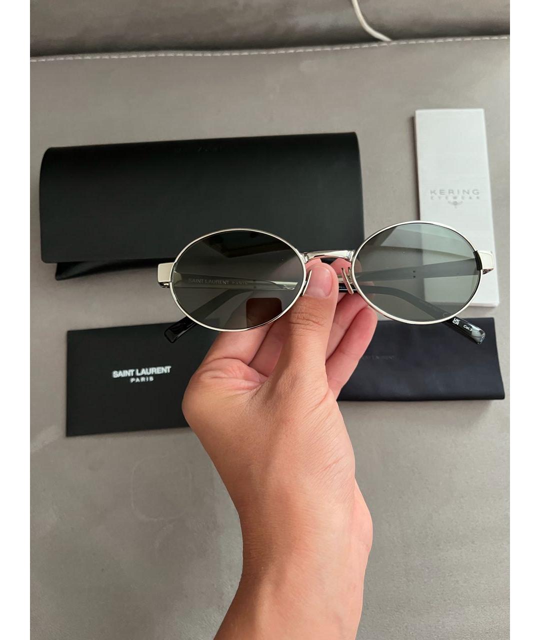 SAINT LAURENT Серебряные металлические солнцезащитные очки, фото 6