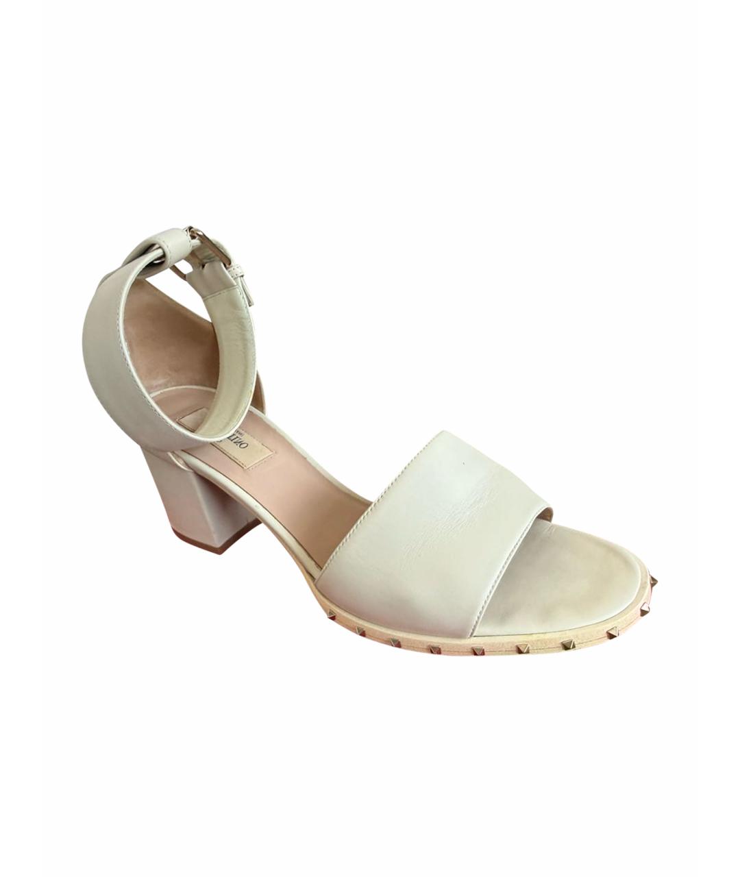 VALENTINO Бежевые кожаные босоножки, фото 1