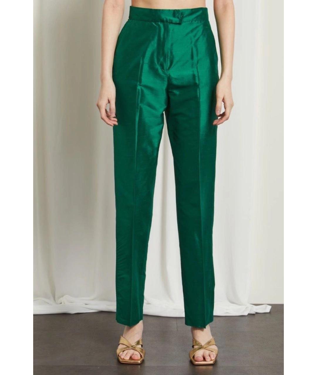 MAX MARA STUDIO Зеленые шелковые прямые брюки, фото 3