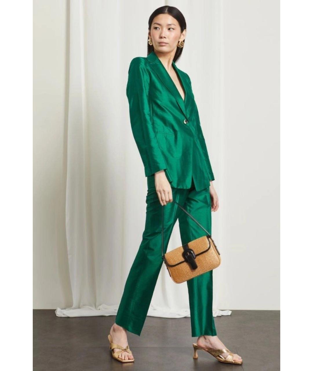 MAX MARA STUDIO Зеленые шелковые прямые брюки, фото 7