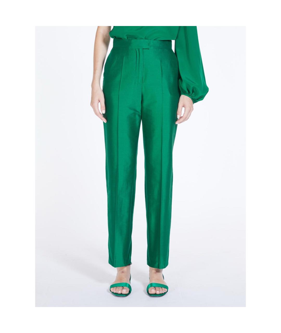 MAX MARA STUDIO Зеленые шелковые прямые брюки, фото 6
