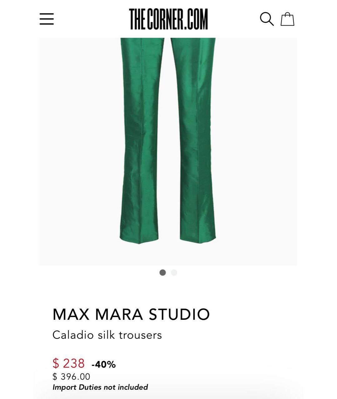 MAX MARA STUDIO Зеленые шелковые прямые брюки, фото 8