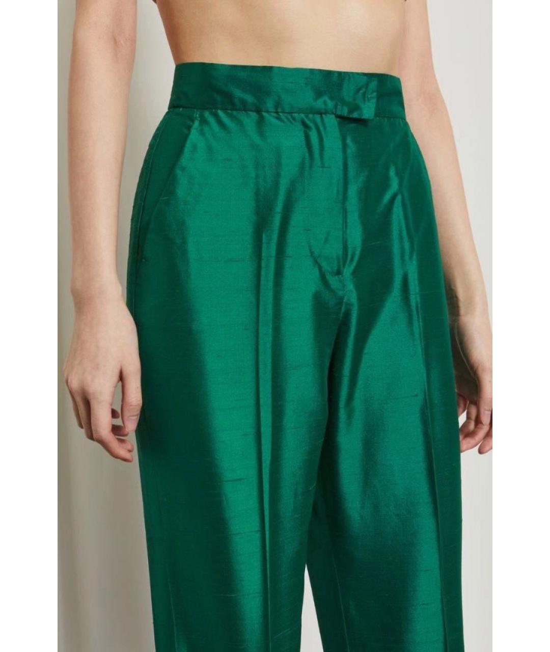 MAX MARA STUDIO Зеленые шелковые прямые брюки, фото 4