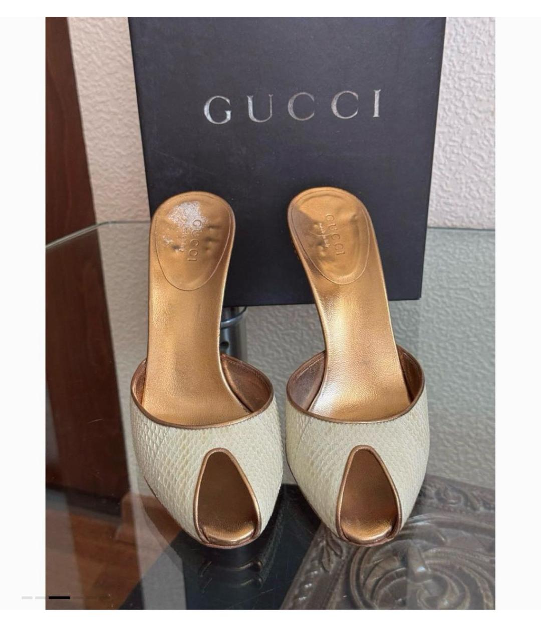 GUCCI Бежевые кожаные мюли, фото 2