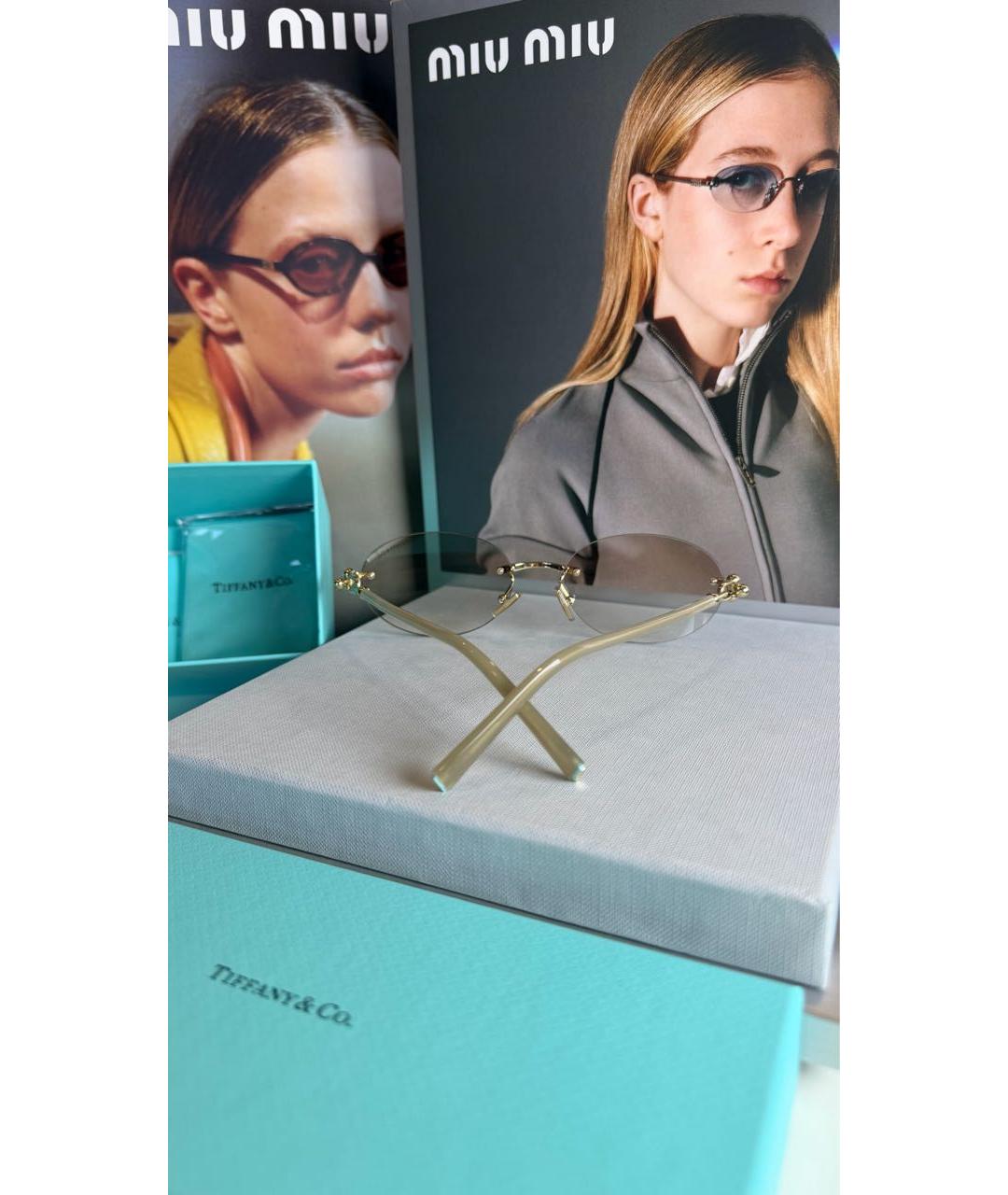 TIFFANY&CO Золотые металлические солнцезащитные очки, фото 7