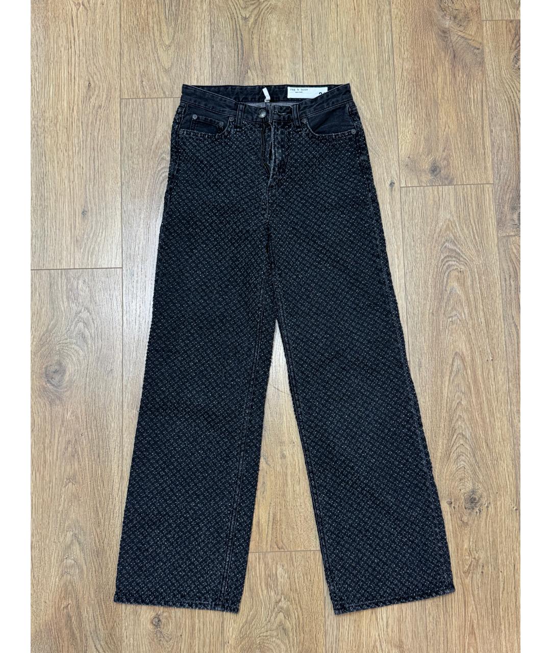RAG & BONE Черные хлопковые прямые джинсы, фото 2
