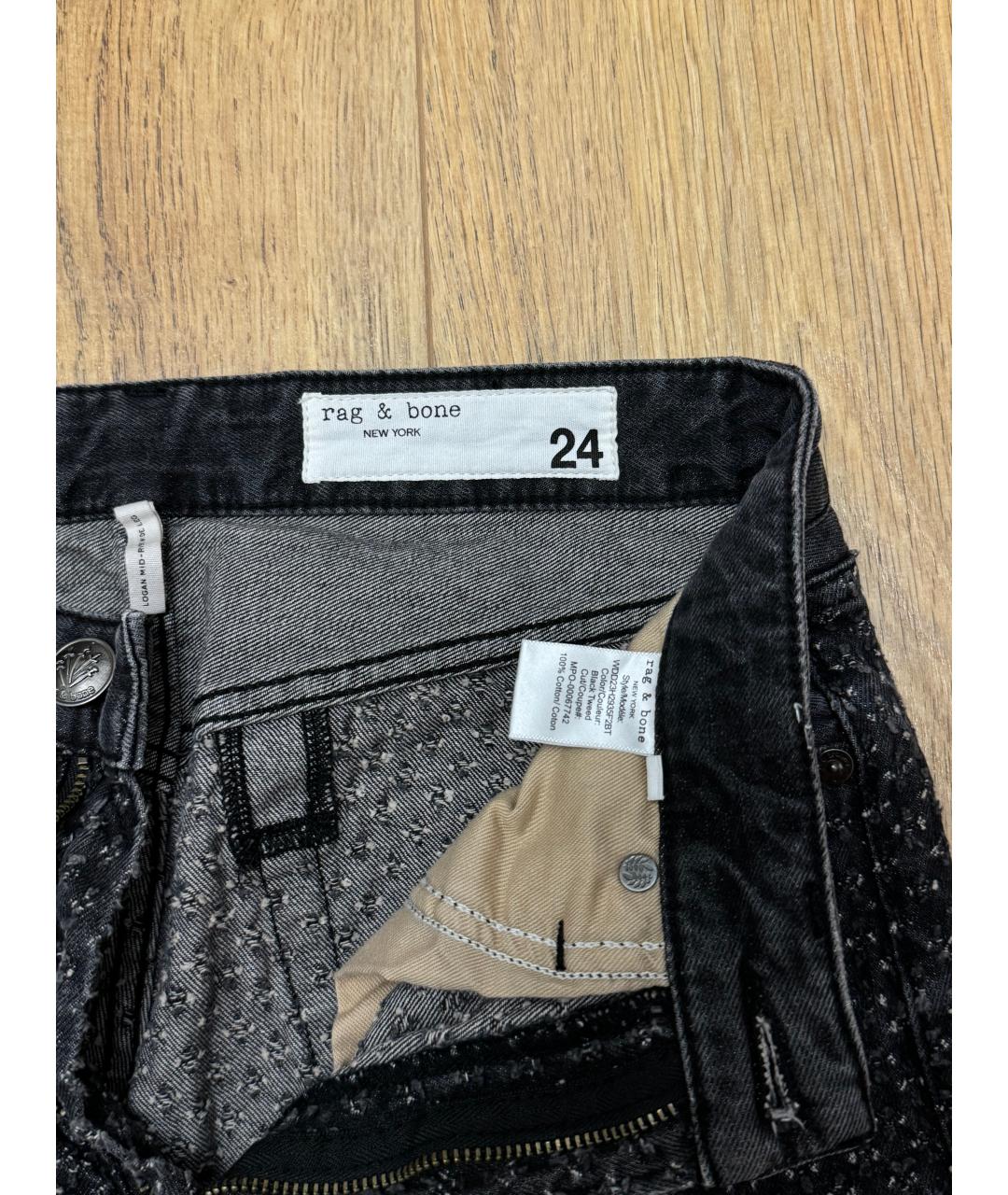 RAG & BONE Черные хлопковые прямые джинсы, фото 4