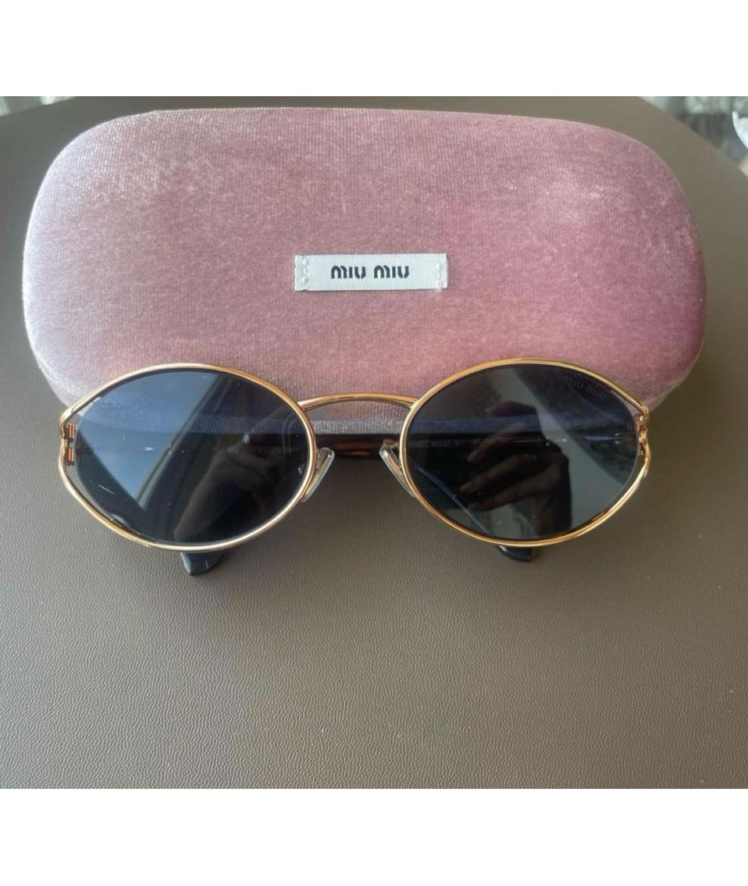 MIU MIU Золотые металлические солнцезащитные очки, фото 4