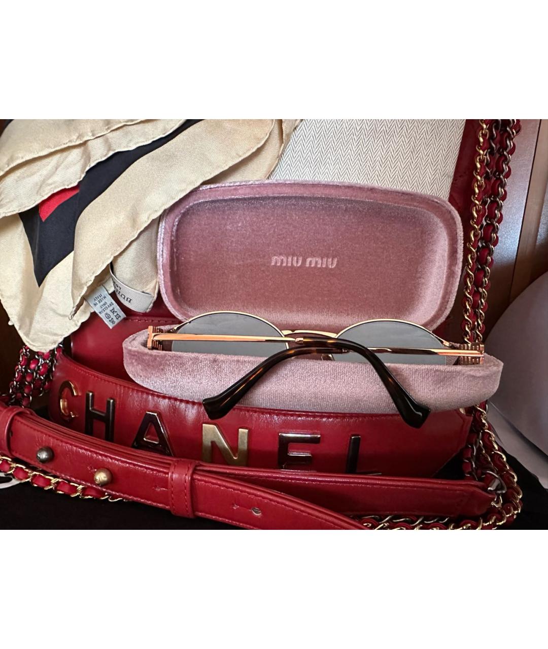 MIU MIU Золотые металлические солнцезащитные очки, фото 2