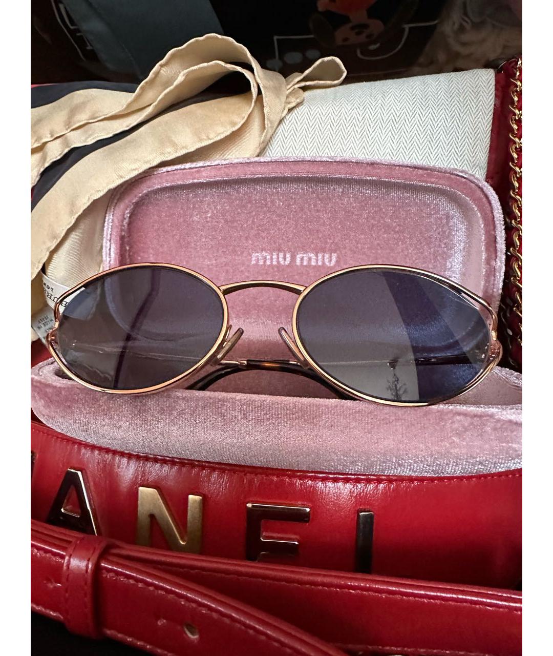 MIU MIU Золотые металлические солнцезащитные очки, фото 5