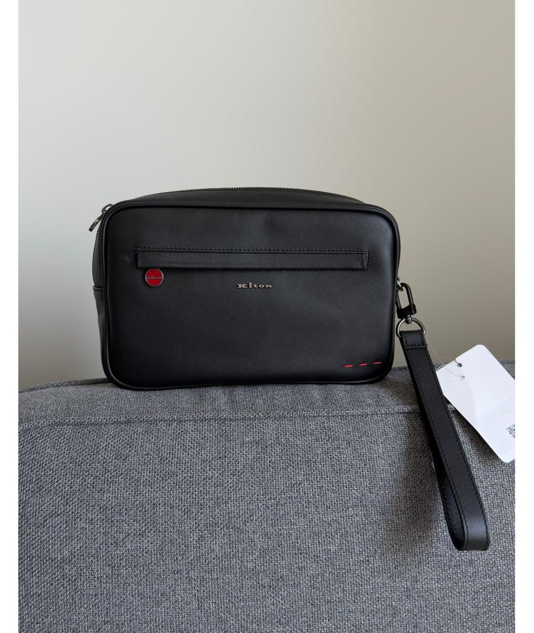 KITON Черная кожаная барсетка, фото 5