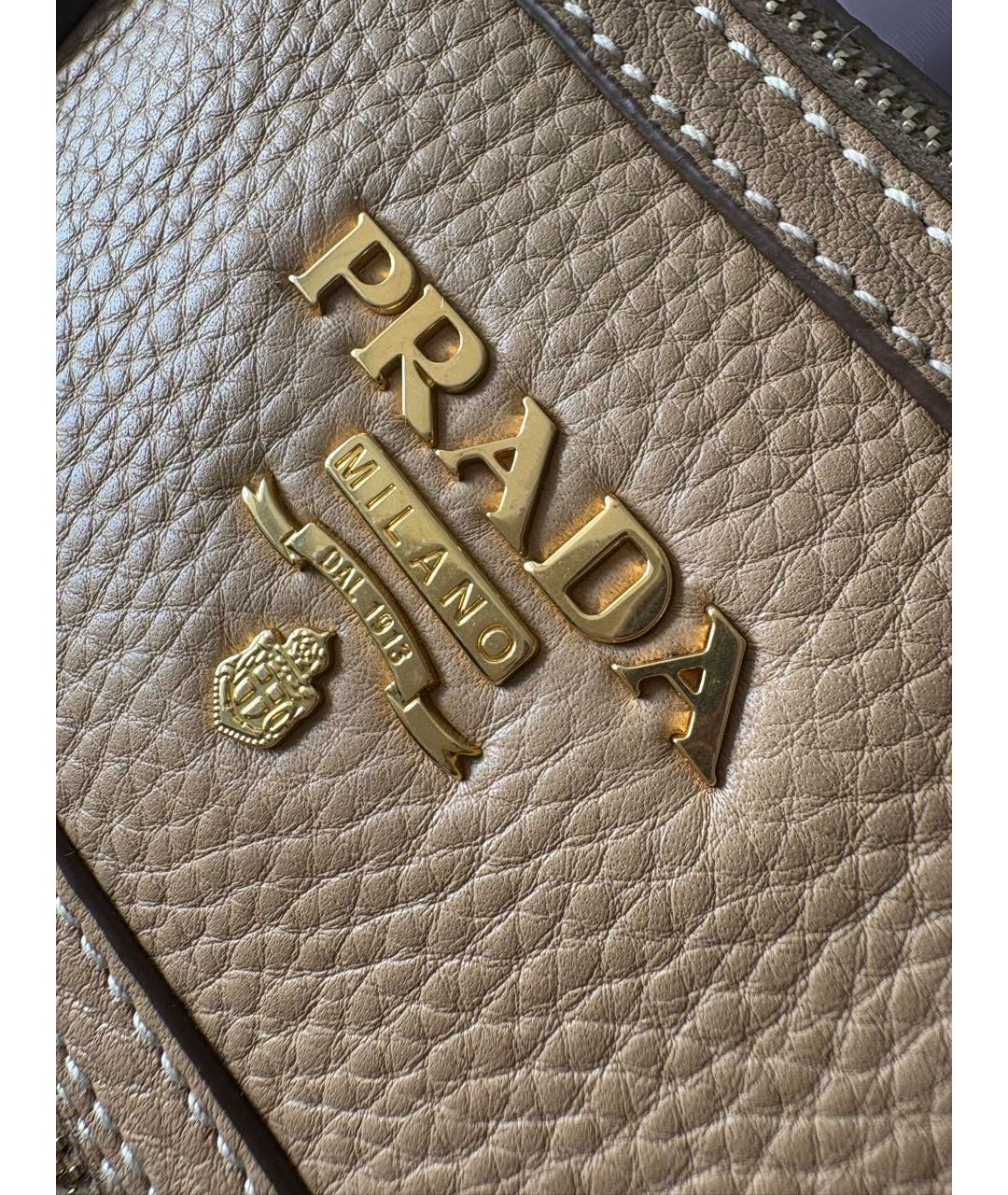 PRADA Бежевая кожаная сумка тоут, фото 7