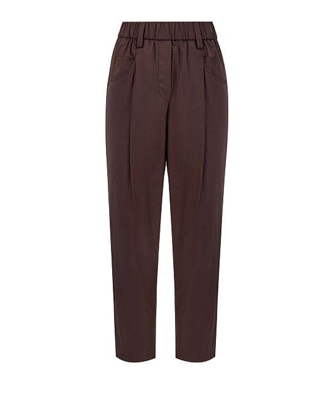 BRUNELLO CUCINELLI Коричневые хлопковые прямые брюки, фото 1