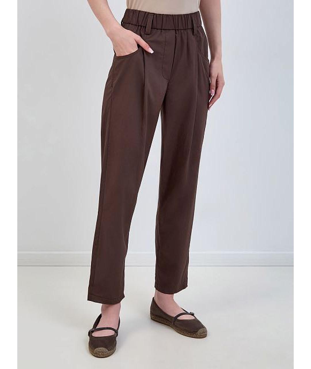 BRUNELLO CUCINELLI Коричневые хлопковые прямые брюки, фото 2