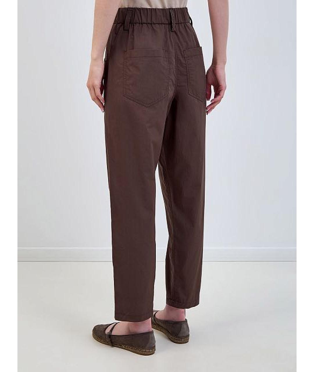BRUNELLO CUCINELLI Коричневые хлопковые прямые брюки, фото 3