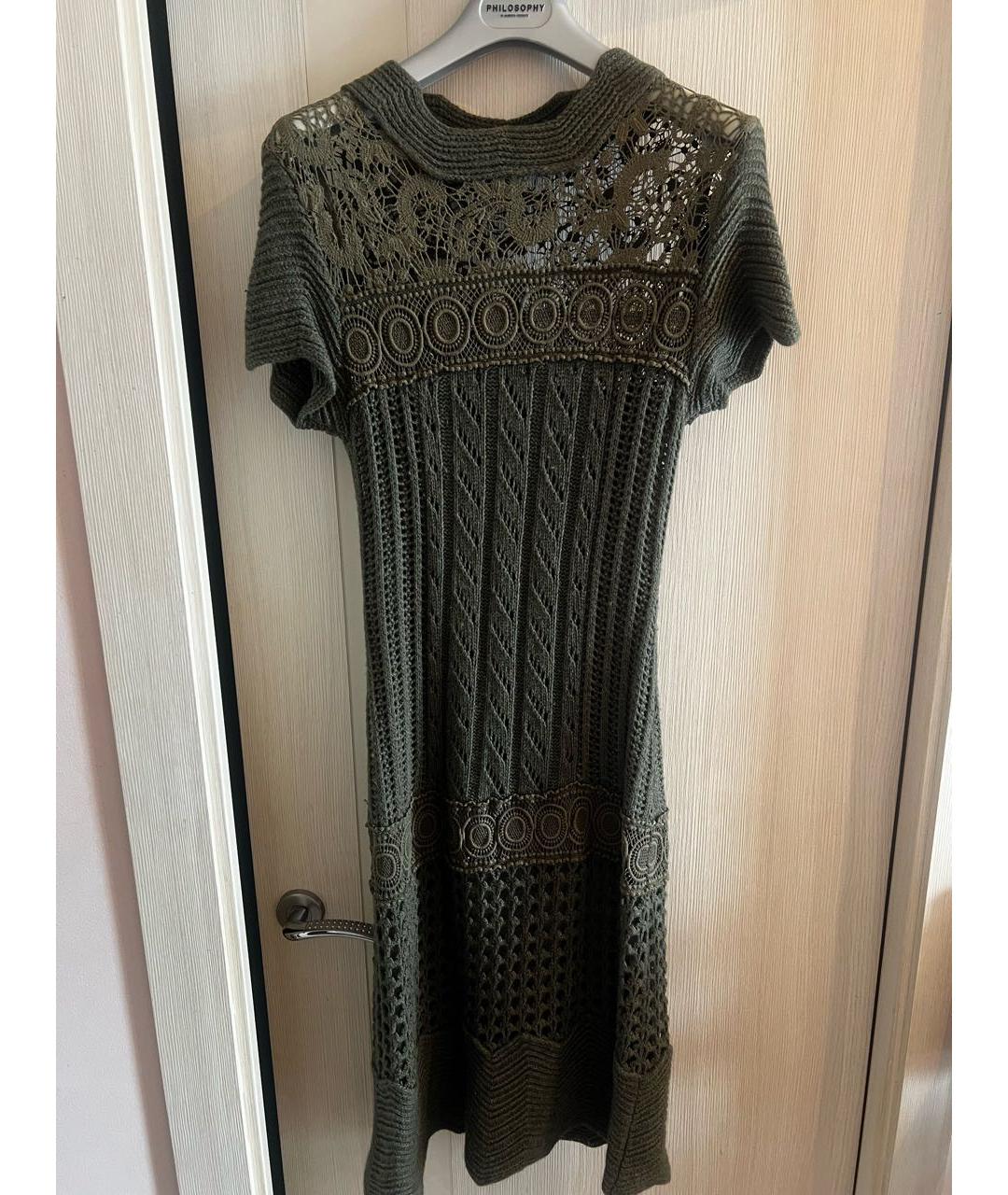 ALBERTA FERRETTI Хаки шерстяное платье, фото 7
