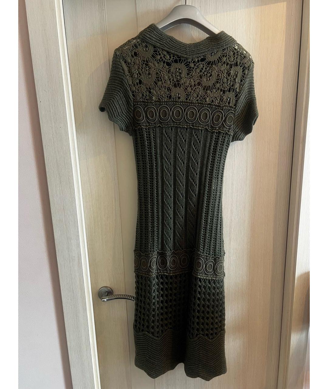 ALBERTA FERRETTI Хаки шерстяное платье, фото 2
