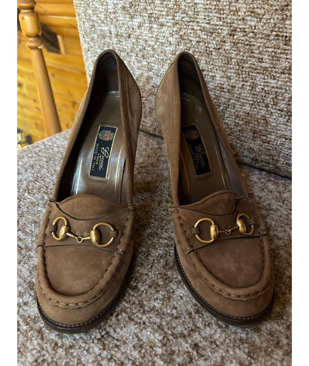 GUCCI Коричневые замшевые туфли, фото 2