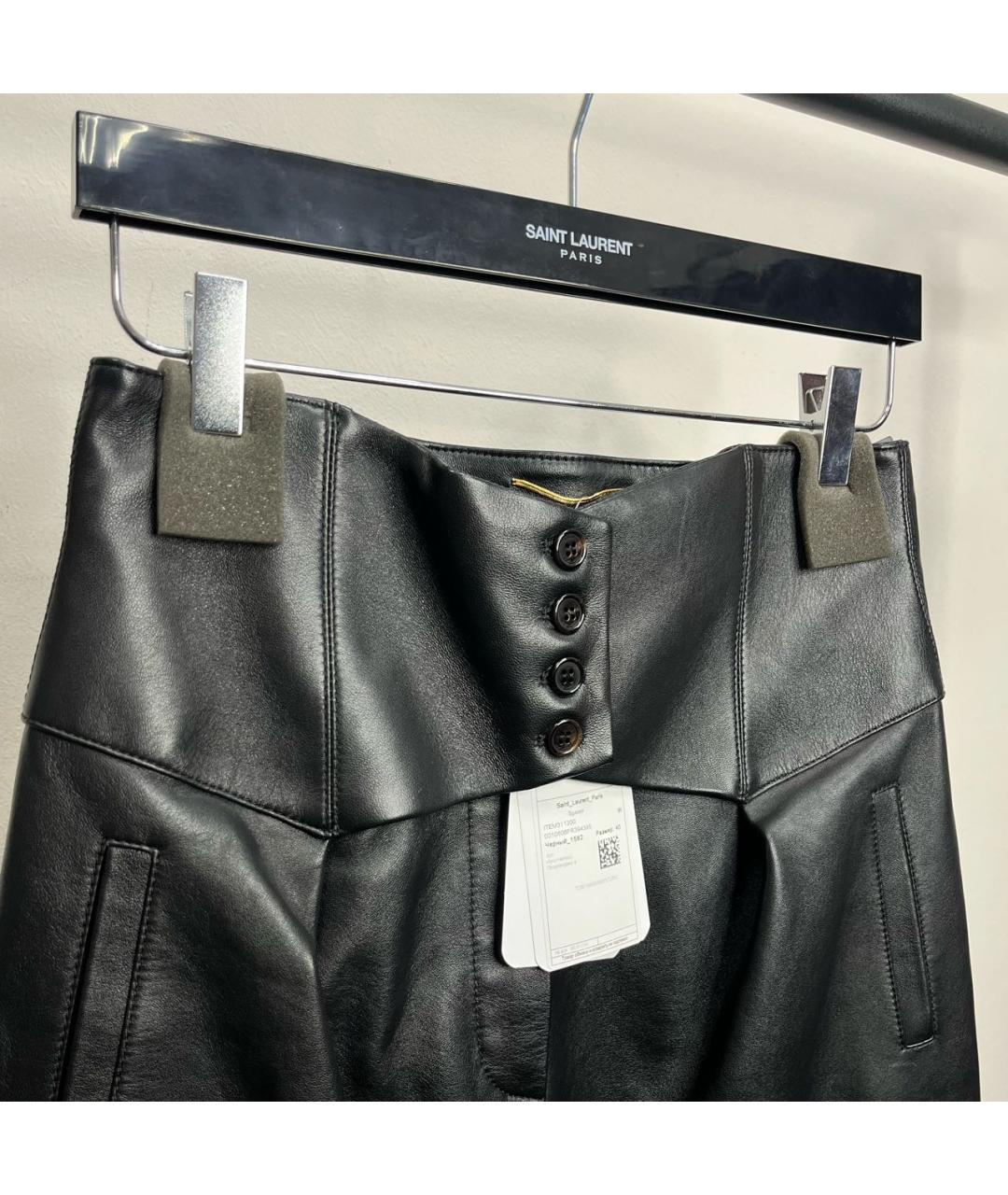 SAINT LAURENT Черные кожаные брюки широкие, фото 2