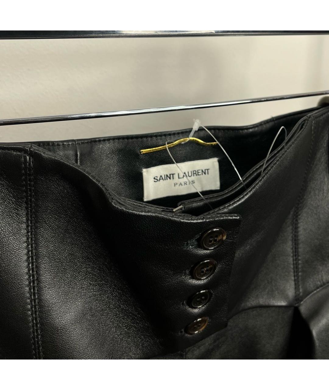 SAINT LAURENT Черные кожаные брюки широкие, фото 3