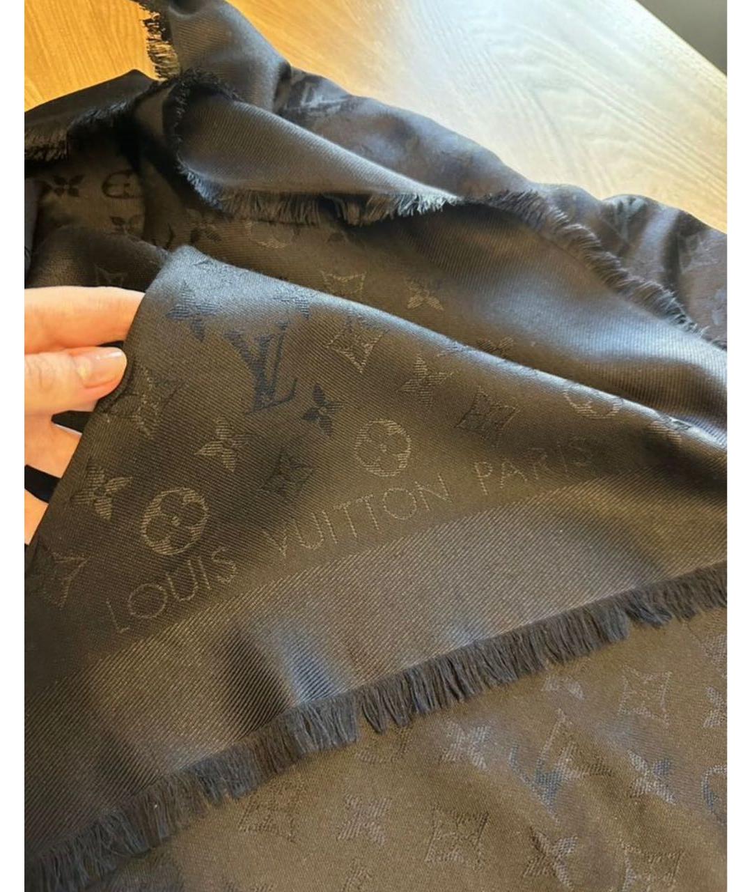 LOUIS VUITTON Черный шелковый платок, фото 5
