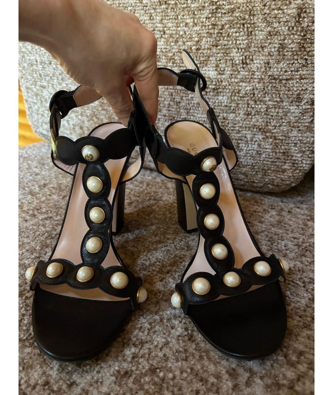 GUCCI Черные кожаные босоножки, фото 2