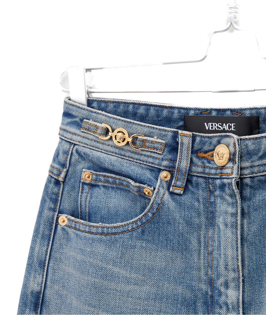 VERSACE Голубые хлопковые прямые джинсы, фото 3