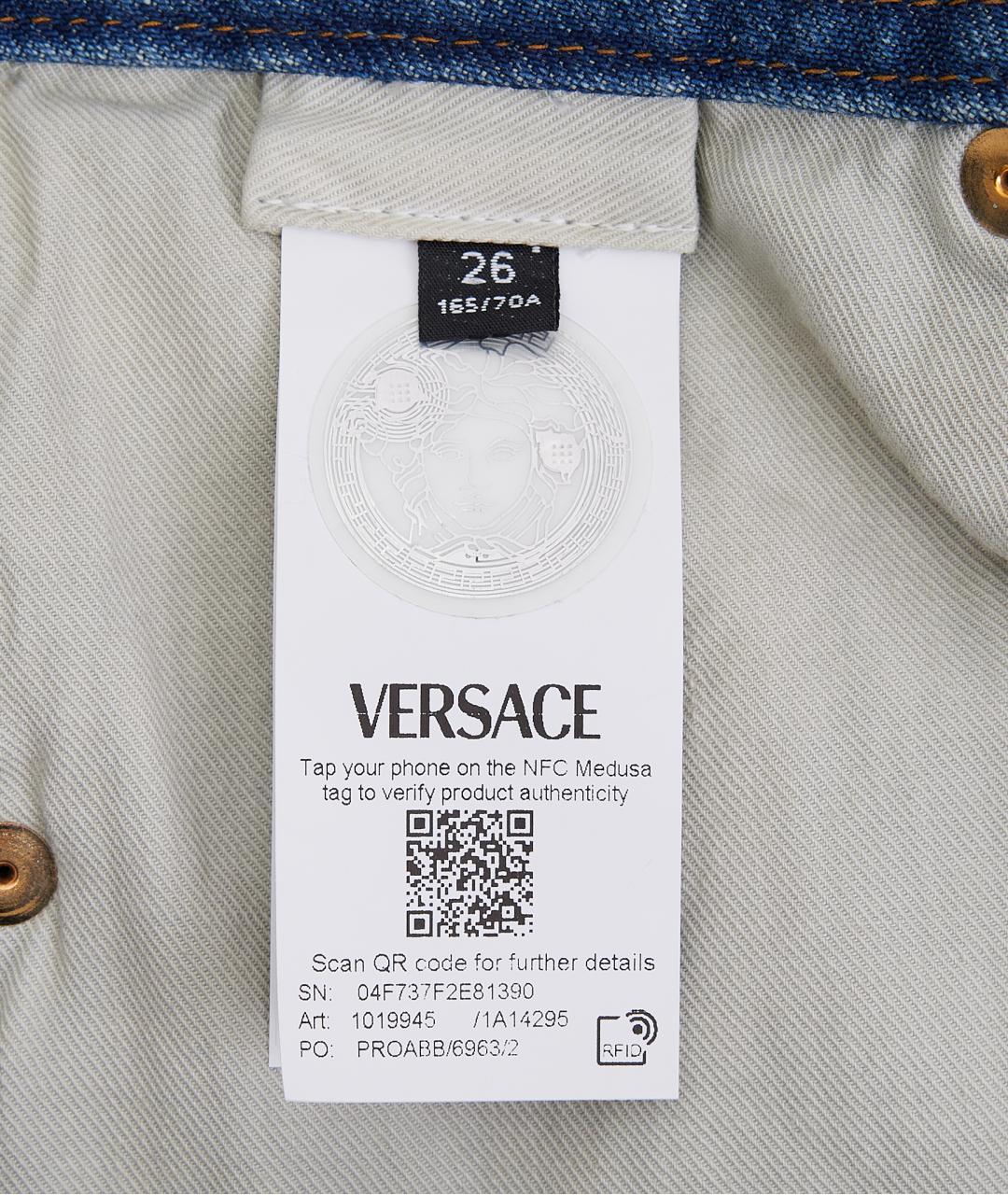 VERSACE Голубые хлопковые прямые джинсы, фото 4