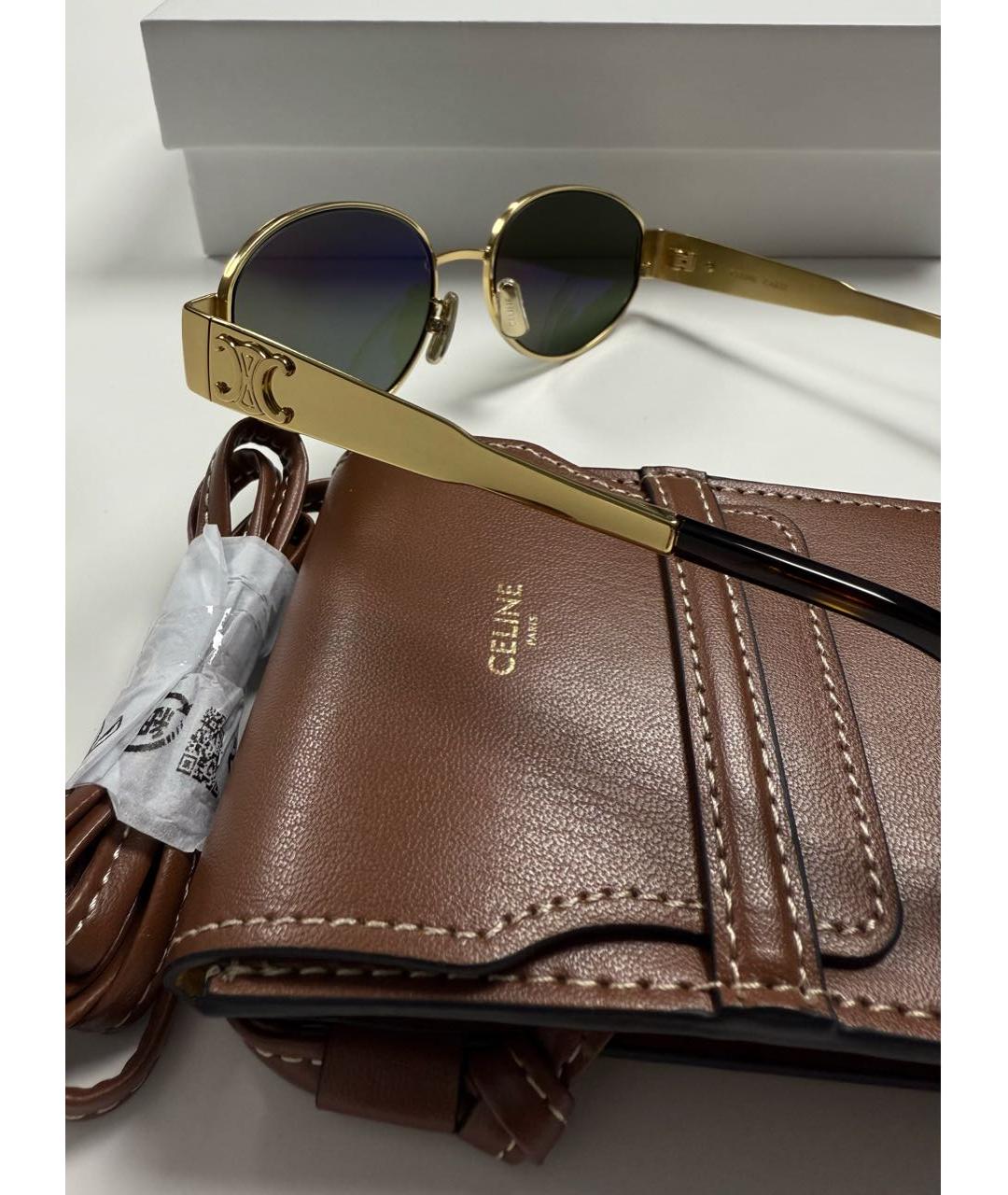 CELINE Золотые металлические солнцезащитные очки, фото 4