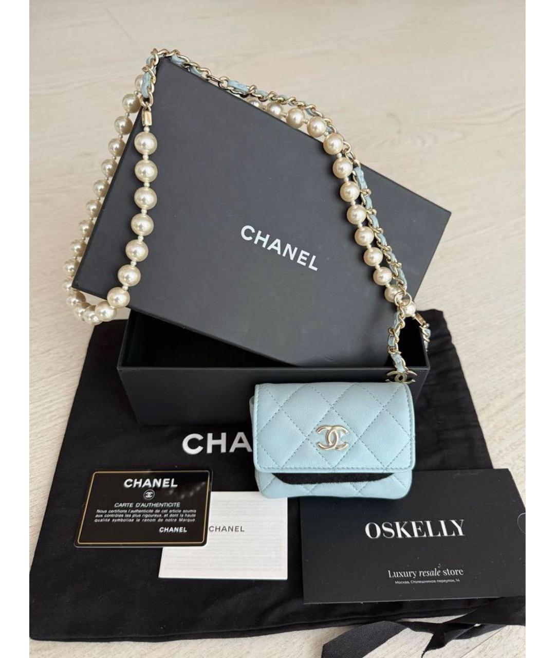 CHANEL Голубая кожаная поясная сумка, фото 2