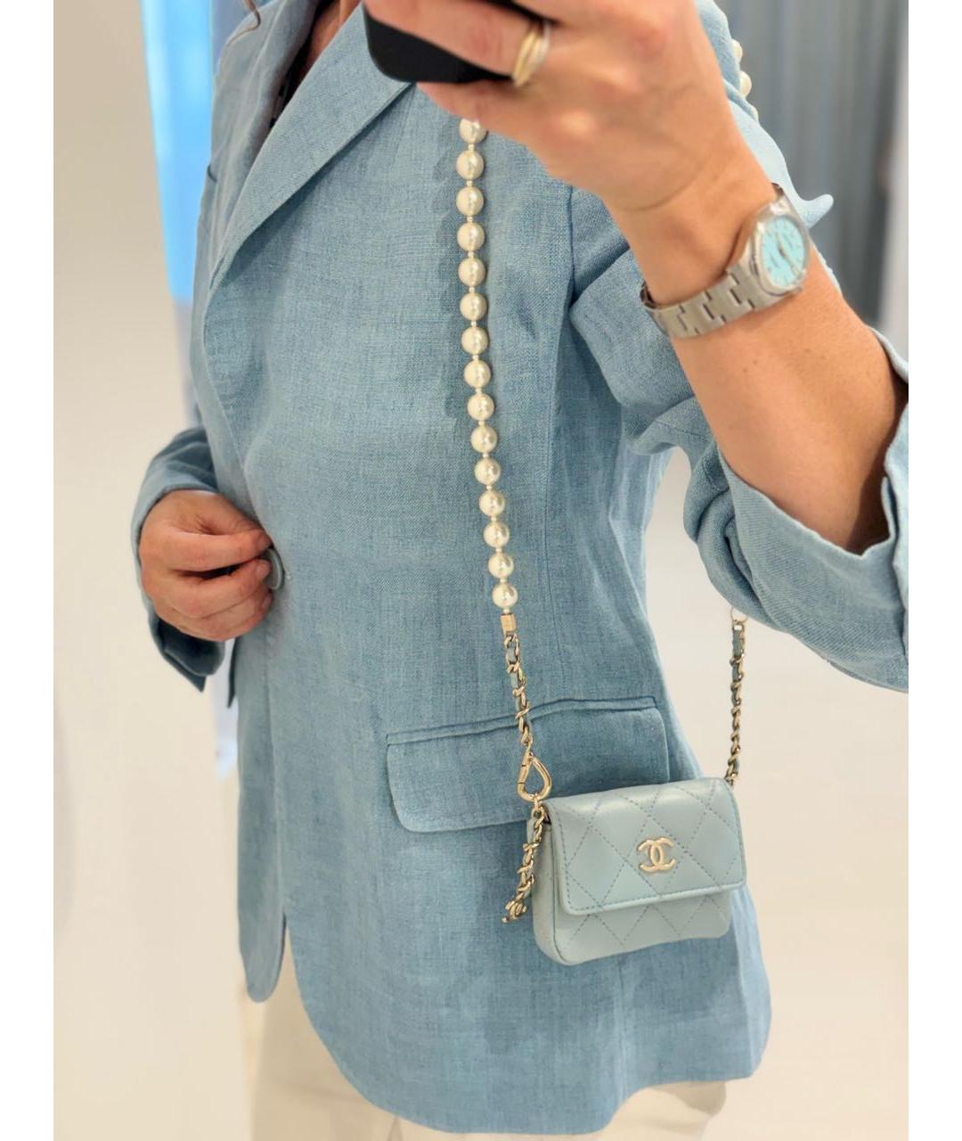 CHANEL Голубая кожаная поясная сумка, фото 5