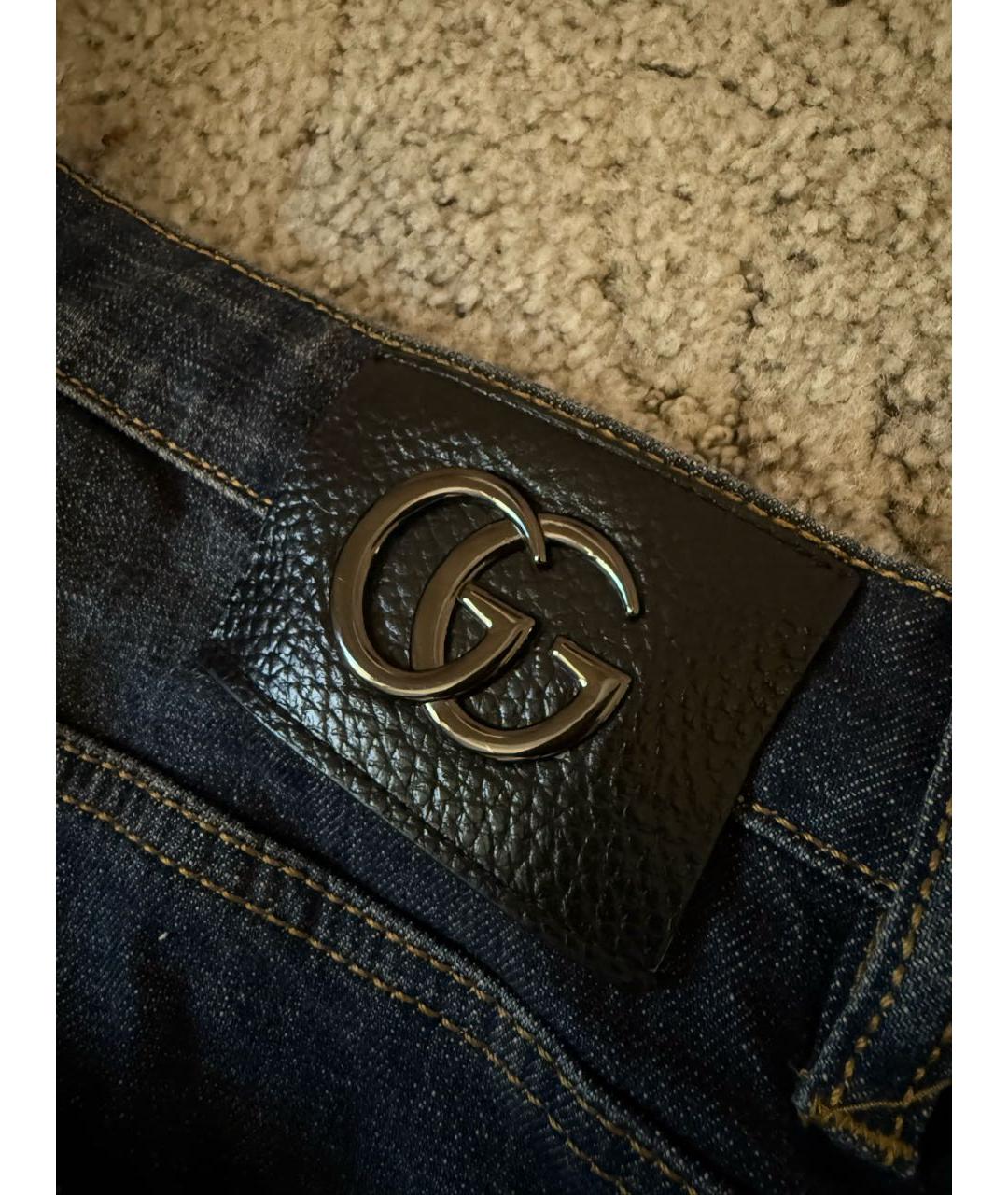 GUCCI Темно-синие хлопковые прямые джинсы, фото 4