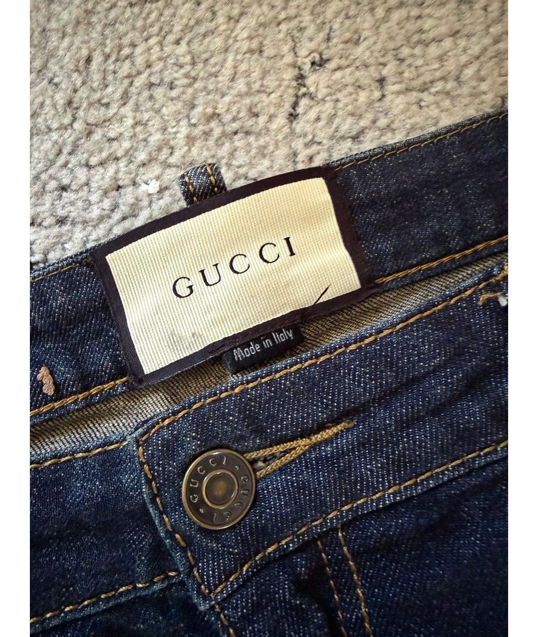 GUCCI Темно-синие хлопковые прямые джинсы, фото 3