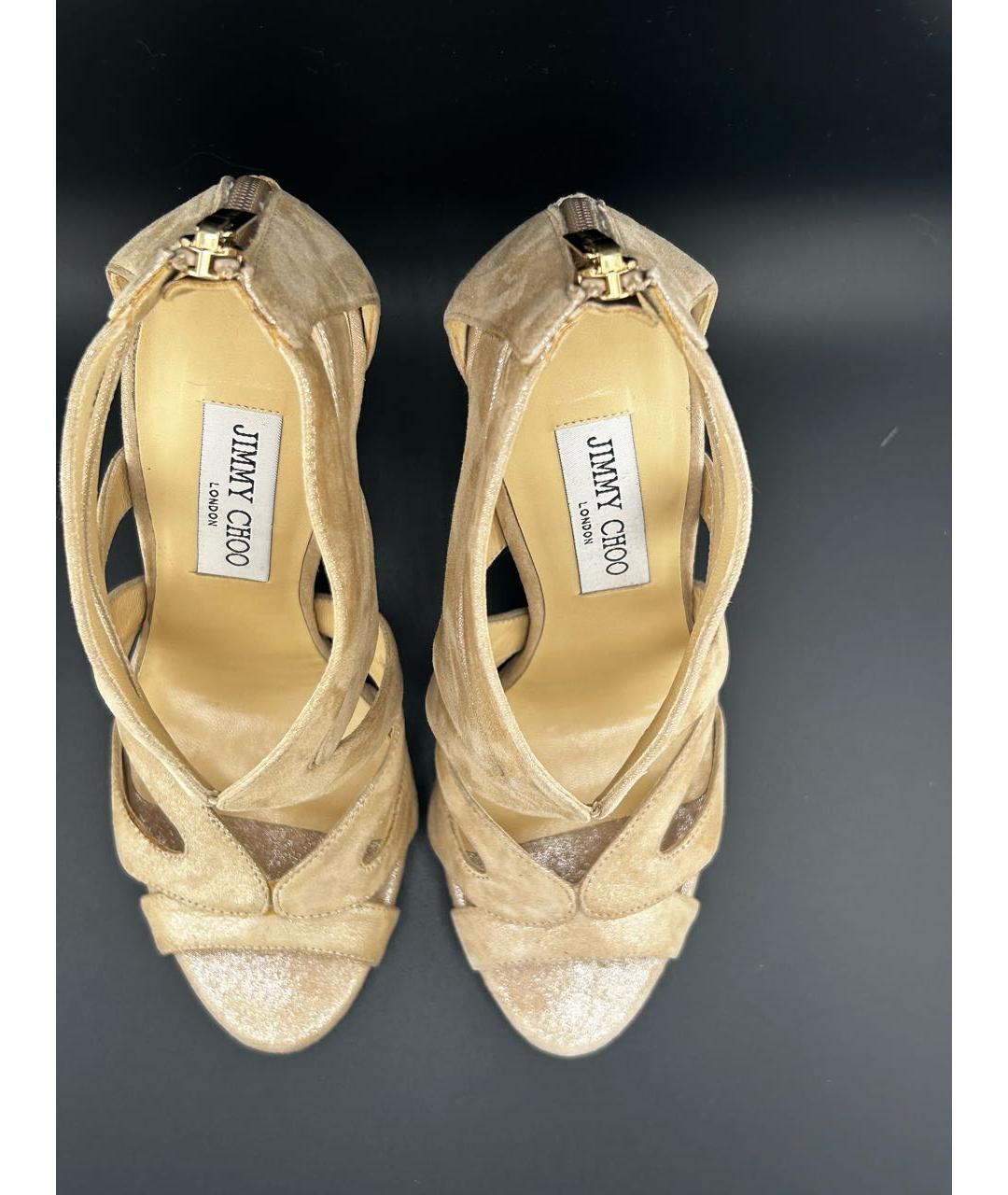 JIMMY CHOO Бежевые кожаные босоножки, фото 3