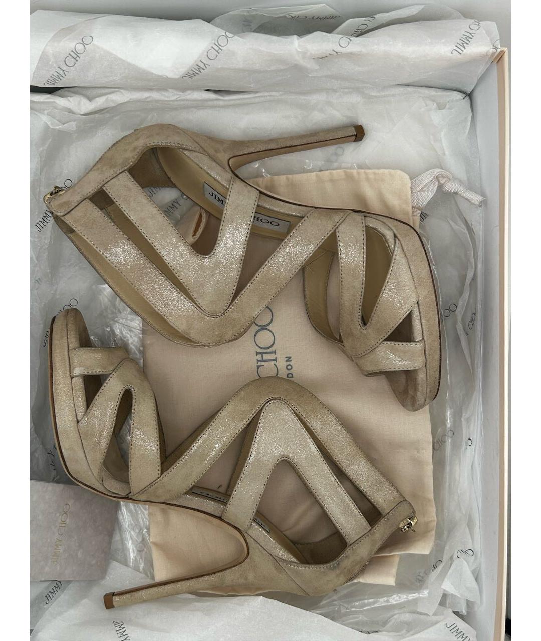 JIMMY CHOO Бежевые кожаные босоножки, фото 7