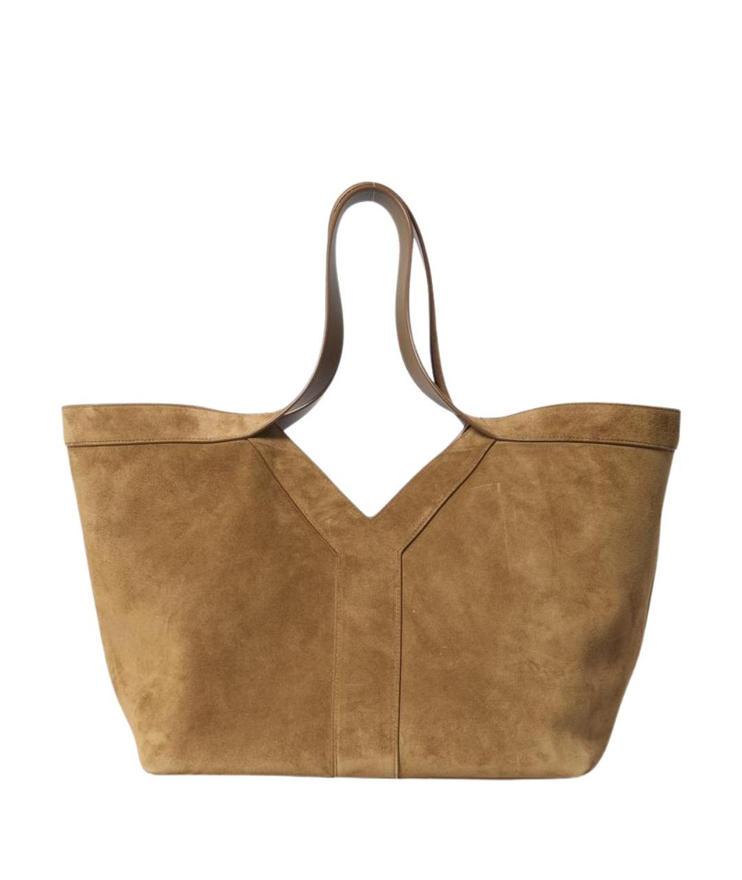 SAINT LAURENT Коричневая замшевая сумка тоут, фото 1