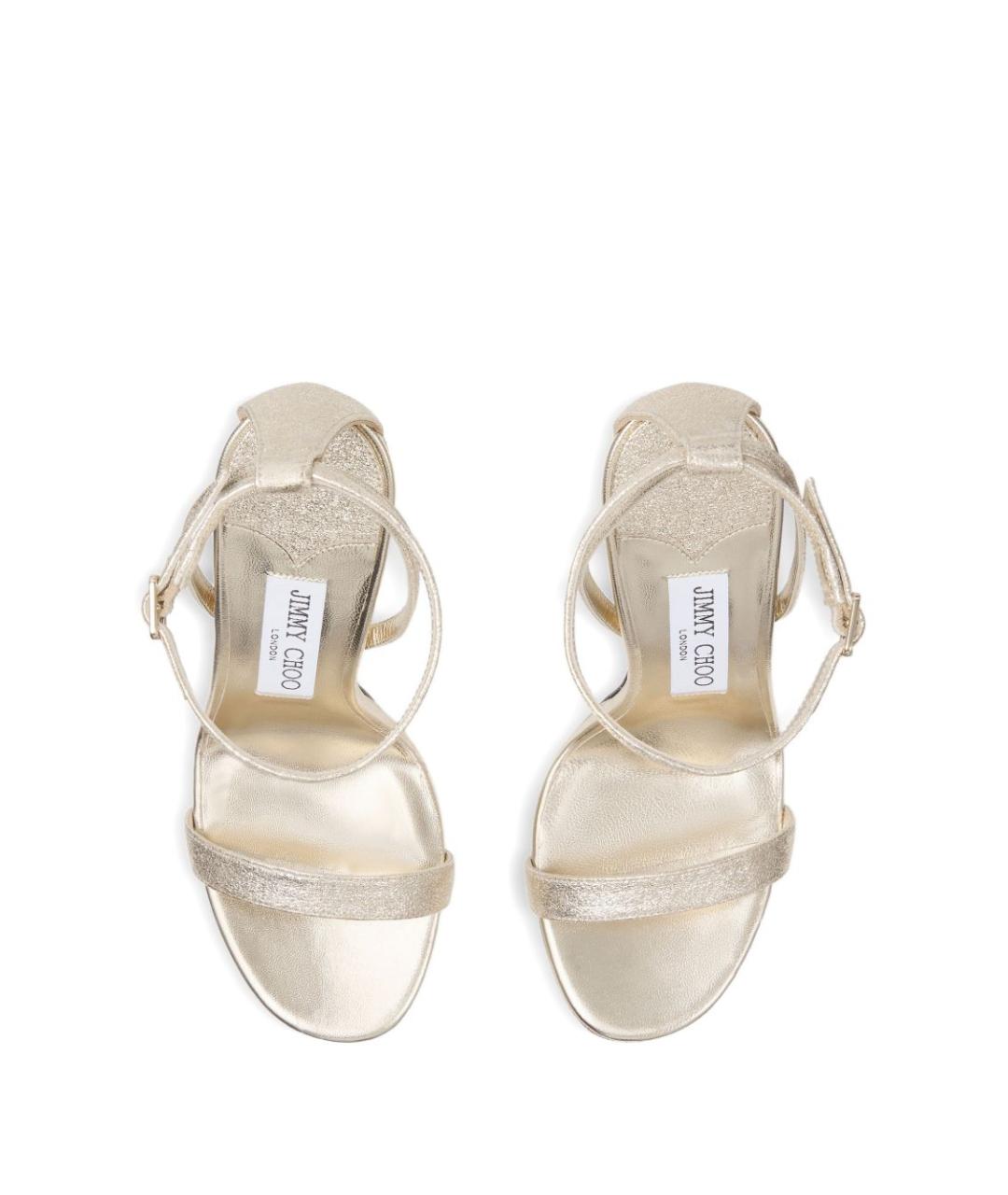 JIMMY CHOO Золотые кожаные босоножки, фото 4