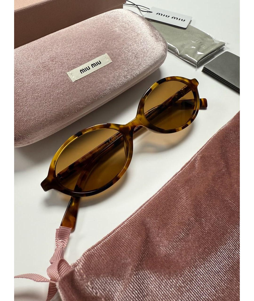 MIU MIU Коричневые пластиковые солнцезащитные очки, фото 2